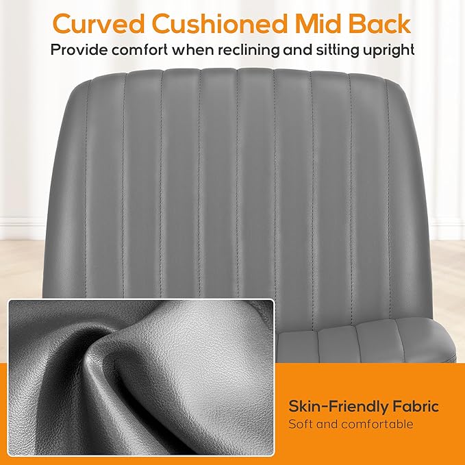 Criss Cross Chair, Cross Legged Office Chair, Wide Comfty Desk Chair, No Wheels Armless Computer Task Chair, Swivel Vanity Home Chair, Height Adjustable - LeafyLoom