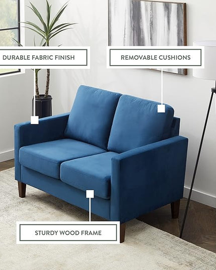 Edenbrook Archer Upholstered Loveseat - Blue Velvet Loveseat - Living Room Furniture - Small Loveseat - Mid Century Modern Loveseat - Seats Two - LeafyLoom