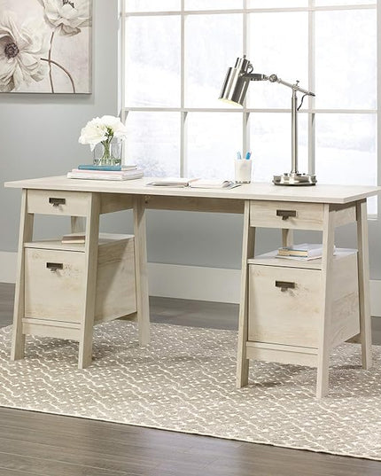 Sauder Trestle Executive Trestle Desk, Chalked Chestnut finish - LeafyLoom