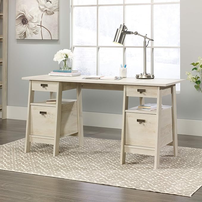 Sauder Trestle Executive Trestle Desk, Chalked Chestnut finish - LeafyLoom