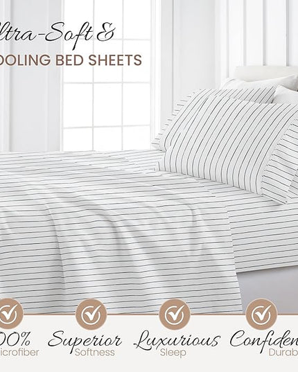 Linen Market 4 Piece Full Bedding Sheet Set (Navy Blue Stripes) - Sleep Better Than Ever with These Ultra-Soft & Cooling Bed Sheets for Your Full Size Bed - Deep Pocket Fits 16" Mattress - LeafyLoom