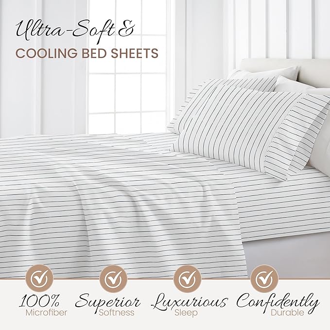 Linen Market 4 Piece Full Bedding Sheet Set (Navy Blue Stripes) - Sleep Better Than Ever with These Ultra-Soft & Cooling Bed Sheets for Your Full Size Bed - Deep Pocket Fits 16" Mattress - LeafyLoom