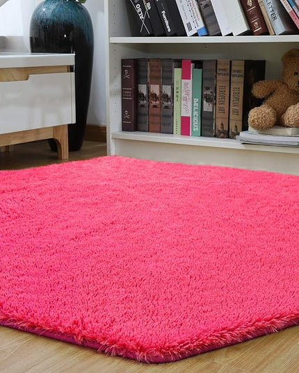junovo Ultra Soft Rug for Nursery Children Room Baby Room Home Decor Dormitory Hexagon Carpet for Playhouse Princess Tent Kids Play Castle, Diameter 4.6 ft, Hot-pink - LeafyLoom