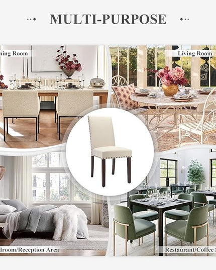 COLAMY Modern Wood Dining Chairs Set of 2, Parsons Dining Chairs, 19 Inch Padded Dining Chairs with Nailed Trim for Kitchen Dining Living Room, Beige - LeafyLoom