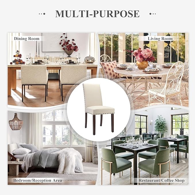 COLAMY Modern Wood Dining Chairs Set of 4,19 Inch Parsons Dining Chairs, High Back Padded Chairs with Nailed Trim, Kitchen Dining Room Chairs, Beige - LeafyLoom