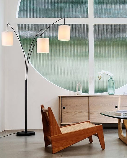 Globe Electric 65913 79" 3-Light Floor Lamp, Matte Black, White Linen Shade, in-Line On/Off Foot Switch - LeafyLoom