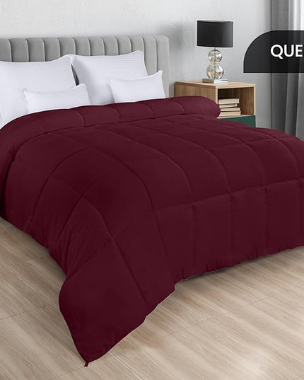 Utopia Bedding All Season 250 GSM Comforter - Plush Siliconized Fiberfill Comforters - Box Stitched (Burgundy, Queen) - LeafyLoom