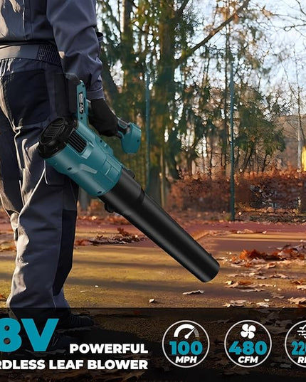 Cordless Leaf Blower for makita 18V Battery, 480 CFM Electric Blower with Brushless Motor, Adjustable 3 Speeds up to 22000RPM, Handheld Leaf Blower for Lawn Care,Yard and Snow Blowing(No Battery) - LeafyLoom