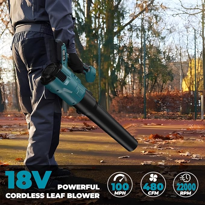 Cordless Leaf Blower for makita 18V Battery, 480 CFM Electric Blower with Brushless Motor, Adjustable 3 Speeds up to 22000RPM, Handheld Leaf Blower for Lawn Care,Yard and Snow Blowing(No Battery) - LeafyLoom