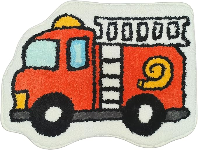 Bedroom or Bathroom Rug for kids - 24x16 in; 100% Soft Microfiber Kids Bathroom Mat; Decorative Kids Area Rug, for Boys Girls Kids, 18x24 Inches (Firetruck) - LeafyLoom