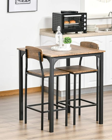 NicBex Kitchen Table for 2 Dining Room Set 3 Piece Bar Table Set, Industrial Counter Height Dining Table Set, Bar Table & Chairs with Steel Legs & Footrests, Rustic Brown - LeafyLoom