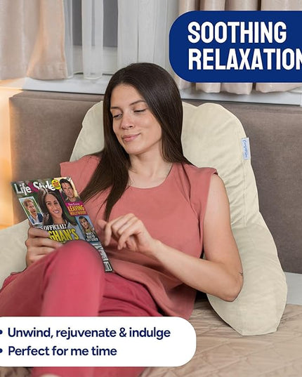 ComfortSpa Reading Pillow for Bed Adult Size, Back Rest Pillow with Arms, Pockets and Washable Cover; Use as a Back Pillow for Sitting in Bed for Bedrest or Relief from GERD Heartburn (Cream) - LeafyLoom