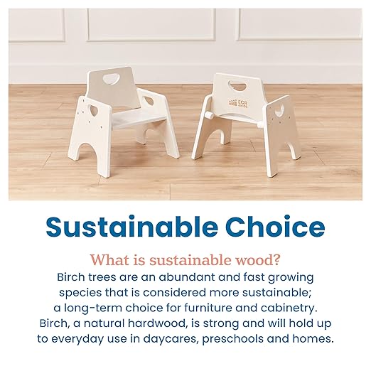 ECR4Kids Stackable Wooden Toddler Chair, 8in, Kids Furniture, White Wash, 2-Pack - LeafyLoom