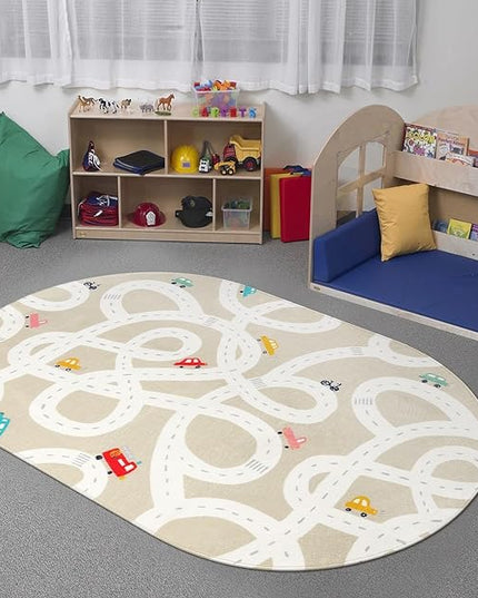 LIVEBOX Road Traffice Kids Rug, 3'x5' Floor Mats for Kids Room, Non-Slip Machine Washable Rugs for Playroom, Soft Fun & Learning Rug Children Car Carpet for Nursery Daycare Classroom - LeafyLoom