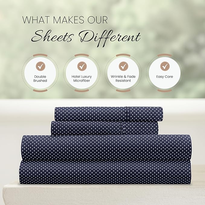 Linen Market 4 Piece King Bedding Sheet Set (Navy Blue Hearts) - Sleep Better Than Ever with These Ultra-Soft & Cooling Bed Sheets for Your King Size Bed - Deep Pocket Fits 16" Mattress - LeafyLoom