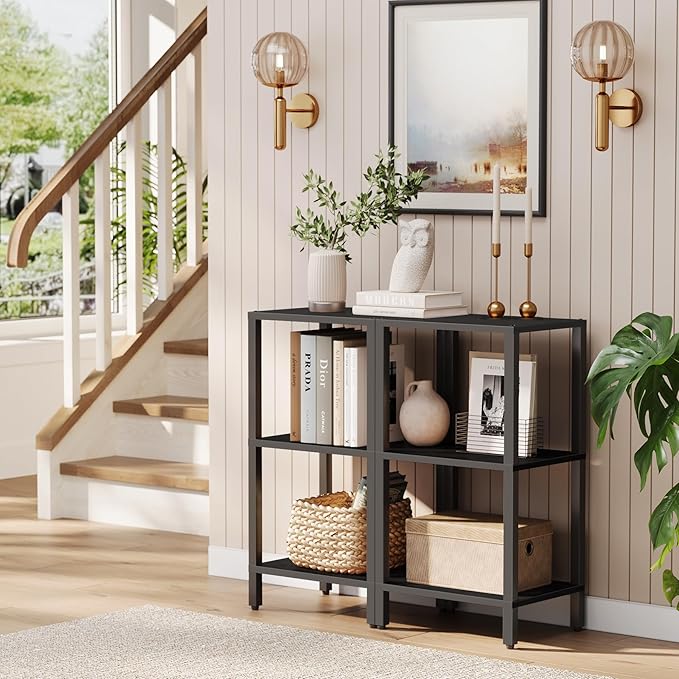 TUTOTAK Bookshelf, 6-Tier Tall Book Shelf, Narrow Bookcase for Small Space, DIY Stackable Bookshelf, for Living Room, Office, Study, Entryway, Industrial, Black BS01BK006 - LeafyLoom