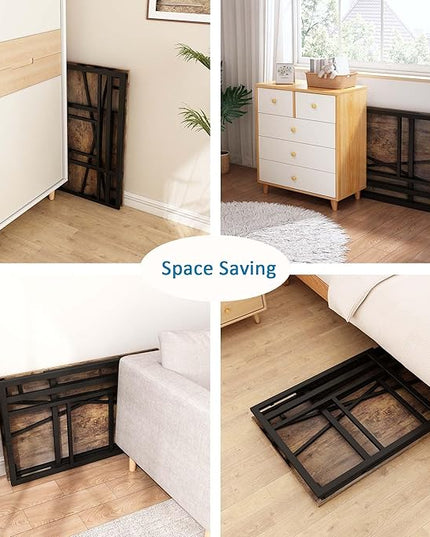 Folding Small Computer Desk, Foldable Space-Saving Home Office Table, Simple Study Writing Gaming Workstation for Small Space, No Assembly Needed, Rustic Brown - LeafyLoom