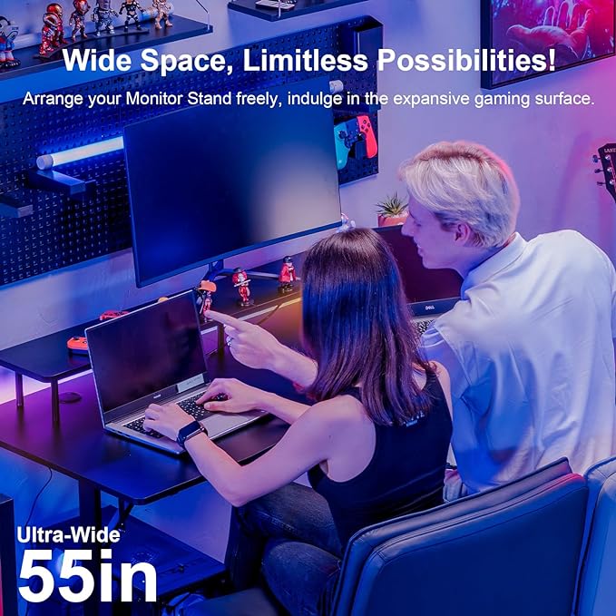 GTRACING 55 Inch Gaming Desk with LED Lights, Computer Gamer Desk with Monitor Stand, Ergonomic Carbon Fiber Surface Gaming Table with Mouse Pad for Home Office, RGB - LeafyLoom