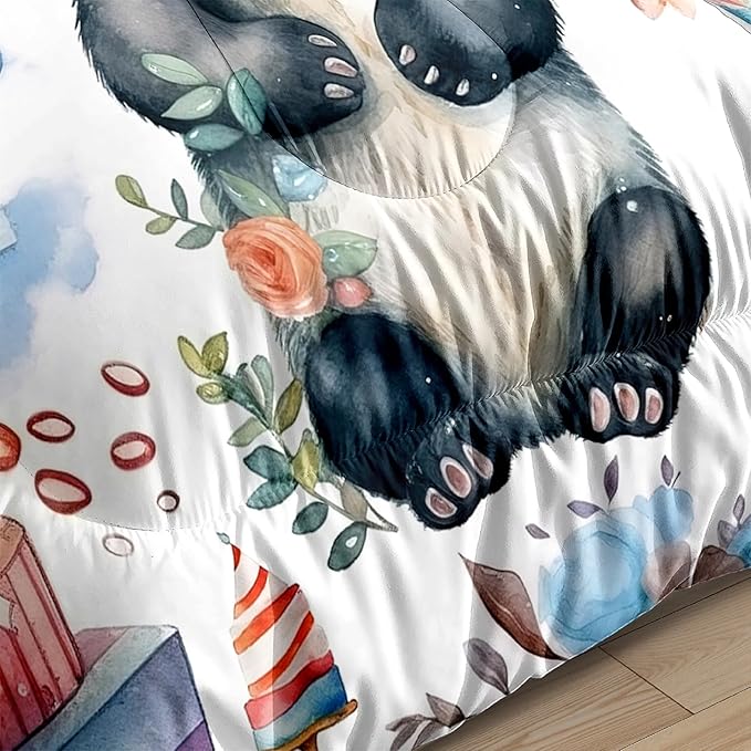 Panda Comforter Set Full Size - Panda Bedding for Boys Girls Cute Panda Set Cartoon Pandas Print Comfort Full Bedding Set for Kids Teens, 1 Comforter+2 Pillowcases - LeafyLoom