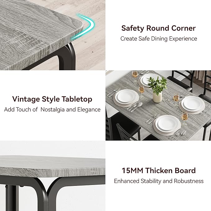 IDEALHOUSE Dining Table for 4, Small Table and Chairs Set of 4, Dinette Set for 4, Square Dinner Table Set, 3 Piece Kitchen & Dining Room Sets for Small Space (Grey, Dining Table with 4 Chairs) - LeafyLoom
