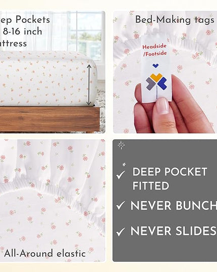 California Design Den Full Sheet Set Floral, 400 Thread Count 100% Cotton Sateen 4 Pc Full Bed Sheets, Deep Pocket Sheets & Pillowcase Set - Soft Floral - LeafyLoom