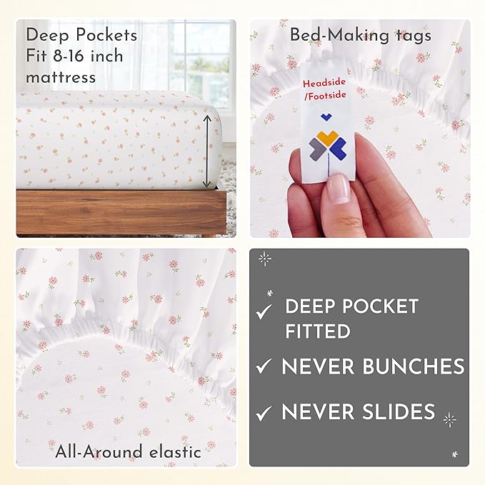 California Design Den Floral King Sheet Set, 400 Thread Count 100% Cotton Sateen 4 Pc King Bed Sheets, Deep Pocket Sheets & Pillowcase Set - Soft Floral - LeafyLoom