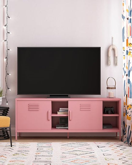 Novogratz Cache Metal Locker-Style TV Stand for TVs up to 65", Bashful Pink - LeafyLoom