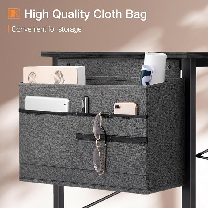 ODK Computer Desk Large Office Desk, 48 Inch Writing Desk with Storage, Modern PC Desk Work Table with Headphone Hook for Home Office, Black - LeafyLoom