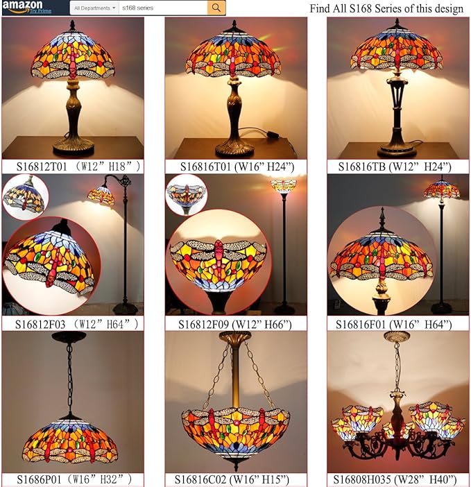 WERFACTORY Tiffany Floor Lamp Orange Blue Stained Glass Dragonfly Light 12X12X66 Inches Torchiere Standing Corner Torch Uplight Decor Bedroom Living Room Home Office S168 Series - LeafyLoom