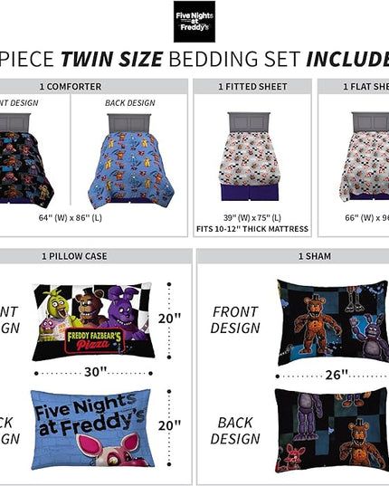 Franco Kids Bedding Super Soft Comforter and Sheet Set with Sham, 5 Piece Twin Size, Five Nights At Freddy's - LeafyLoom