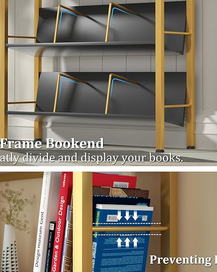 Bookshelf with Drawers-31.5'' Widen Industrial Book Shelf with Bookend,5-Tiers Tall Storage Shelves, Steel Frame Display Rack, Suitable for Bedroom, Office, Living Room-27'' Depth Black - LeafyLoom