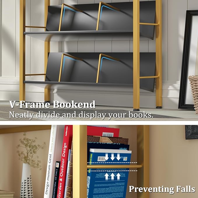 Bookshelf with Drawers-31.5'' Widen Industrial Book Shelf with Bookend,5-Tiers Tall Storage Shelves, Steel Frame Display Rack, Suitable for Bedroom, Office, Living Room-27'' Depth Black - LeafyLoom