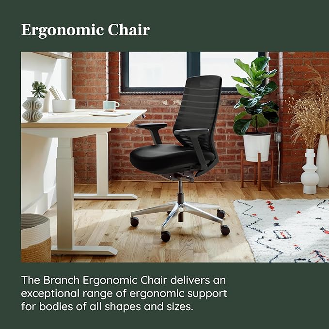 Branch Ergonomic Chair - A Versatile Desk Chair with Adjustable Lumbar Support, Breathable Mesh Backrest, and Smooth Wheels - Experience Optimal Comfort and Support - All Black - LeafyLoom