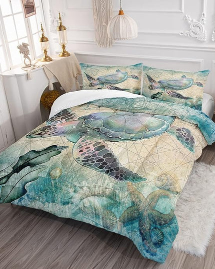 CVHOUSE Sea Turtle Comforter Set,Ocean Sea Turtle Bedding Set for Kids Teens,Ocean Sea Turtle Comforter Sea Turtle Duvet Set Room Decor Quilt Set Queen Size - LeafyLoom