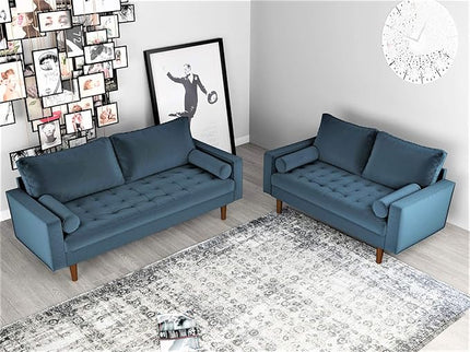 S5456 Mid Century Modern Velvet Upholstered Tufted Living Room Sofa, 69.68", Prussian Blue - LeafyLoom