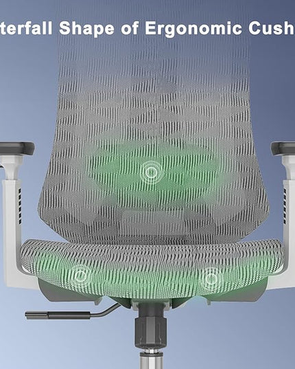 Ergonomic Mesh Office Chair, Computer Desk Chair with 3D Armrests, Adjustable Lumbar Cushion & Adjustable Headrest, High Back Home desk Chair with Tilt Function, Mesh Backrest & Seat - LeafyLoom