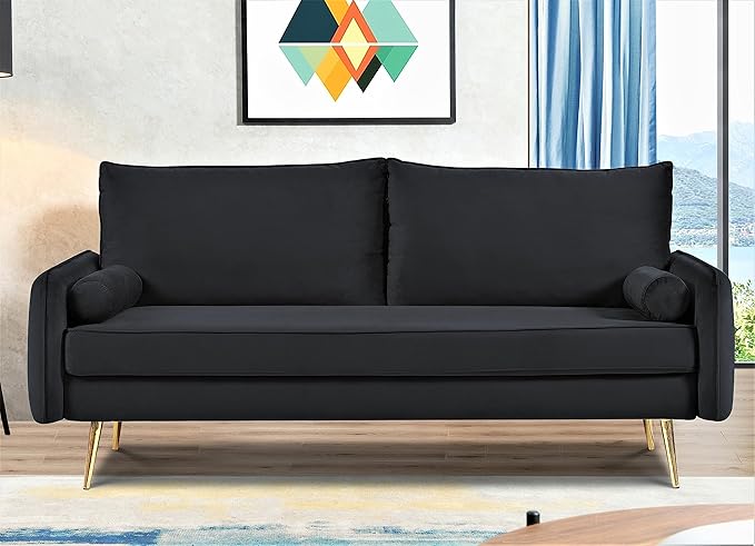 Kent Modern Sofa, European Style Velvet Living Room Furniture with Tapered Legs, Vintage Flair, and Sleek Design, Black - LeafyLoom