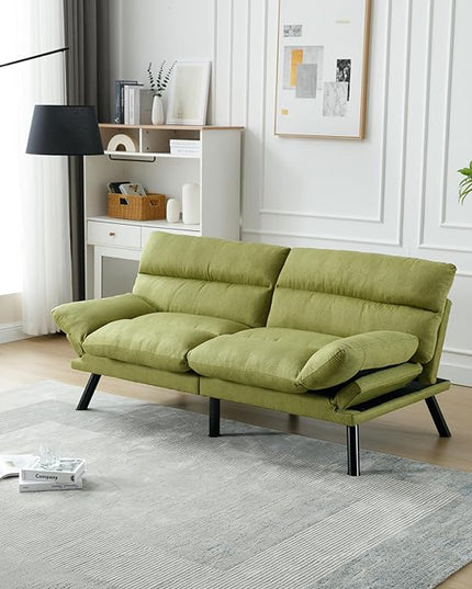 70.08" Modern Upholstered 2 Seaters Soft with Metal Feet,Accent Deep Seat Loveseat Double Sofas Couch w/Convertible Bed,for Dorm,Apartment,Studio,Office,Green - LeafyLoom