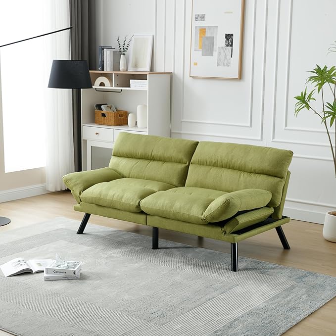 70.08" Modern Upholstered 2 Seaters Soft with Metal Feet,Accent Deep Seat Loveseat Double Sofas Couch w/Convertible Bed,for Dorm,Apartment,Studio,Office,Green - LeafyLoom