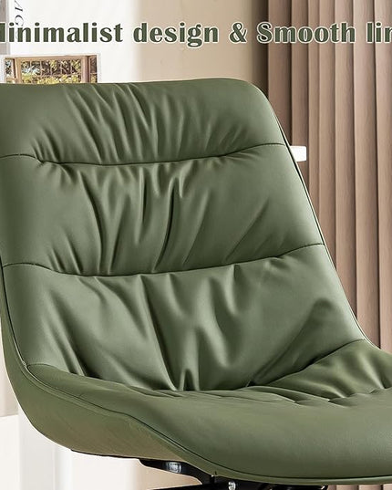 Kidol & Shellder Armless Office Chair Desk Chair Comfy Makeup Vanity Chair with Back Ergonomic Swivel Chair Home Office Desk Chairs with Wheels Computer Chair Bedroom Accent Chair(Olive Green) - LeafyLoom