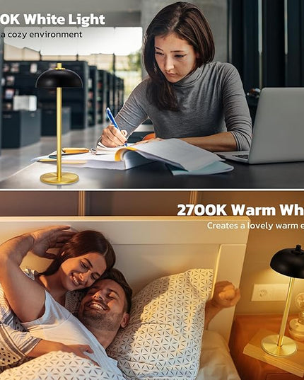 Rechargeable Cordless Table Lamp 2 Pack - 5000mAh Battery Powered Lamp, 3 Color Stepless Dimming LED Table Light with Memory Function, for outdoor, Dinner, Patio, Home, Restaurant.(Black and Gold) - LeafyLoom