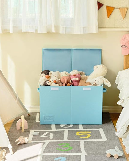 GRANNY SAYS Toy Chest with Lids, Foldable Toy Storage Organizer with Handles, Stuffed Animal Storage for Nursery Room Playroom, Living Room, Large Toy Box for Boys and Girls, Light Blue - LeafyLoom