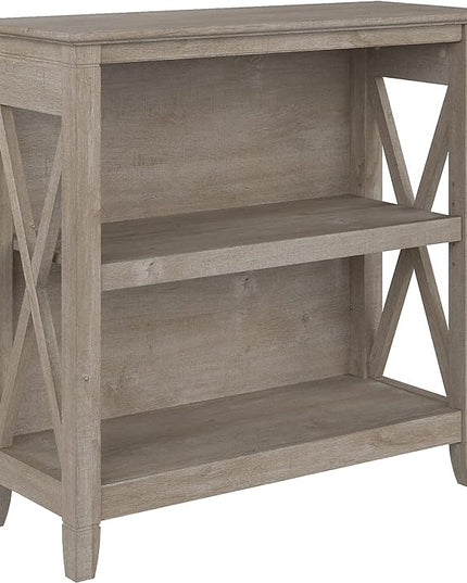 Bush Furniture Key West Small 2 Shelf Bookcase in Washed Gray - LeafyLoom