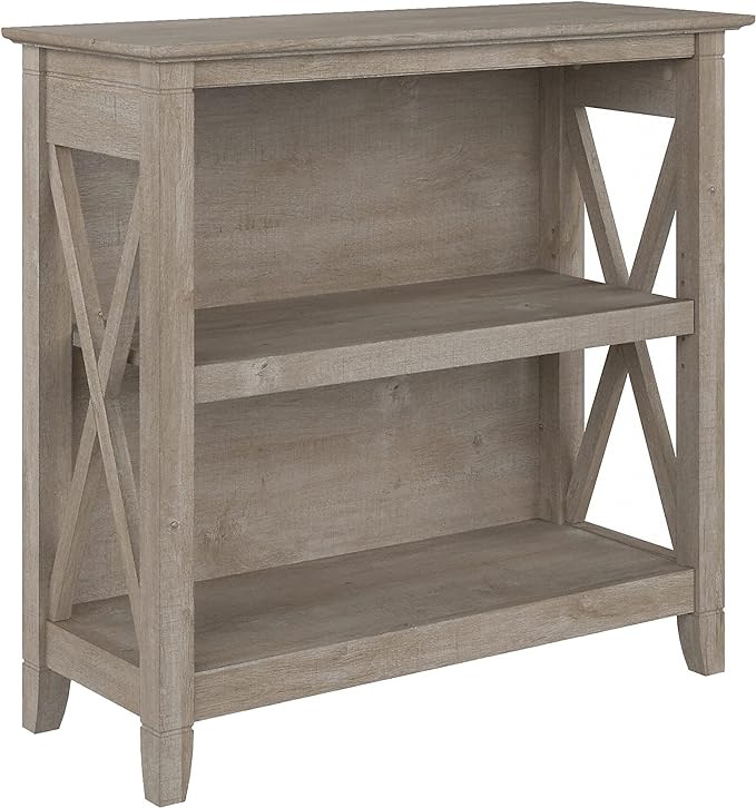 Bush Furniture Key West Small 2 Shelf Bookcase in Washed Gray - LeafyLoom