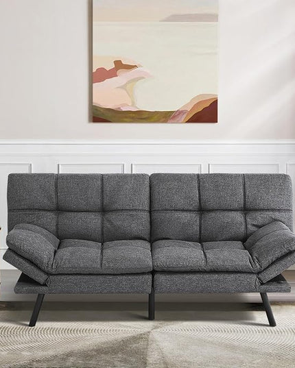 MUUEGM Futon Sofa Bed Convertible Memory Foam Sleeper Couch,Modern Loveseat for Living Room,Small Compact Space,Dorm,Office,Adjustable Armrests Backrest Sofabed, Linen Dark Grey - LeafyLoom