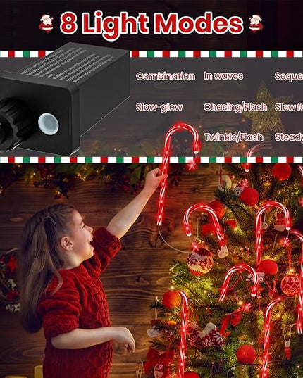 AOSEA Christmas Candy Cane Lights, Upgraded 80 Red LEDs Christmas Decorations Outdoor&Indoor, 10 Pack Waterproof Christmas Lights with 8 Lighting Modes for Pathway, Yard, Walkway, Lawn, Garden Decor AOSEA