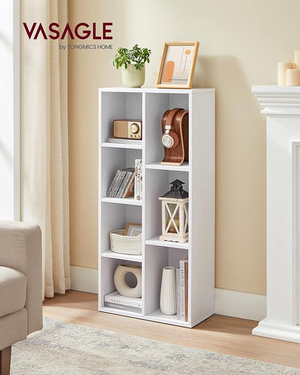 VASAGLE Bookcase, Bookshelf with 7 Compartments, Freestanding Shelves and Cube Organizer, for Display in Living Room, Bedroom, and Home Office, White ULBC27WT - LeafyLoom