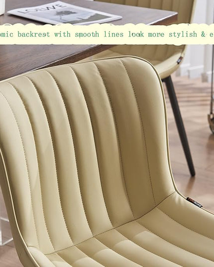 YOUNUOKE Beige Dining Chairs Set of 2 Upholstered Mid Century Kitchen Chairs Armless Faux Leather Modern Side Chair with Padded Backs Metal Legs for Living Room Bedrooms - LeafyLoom