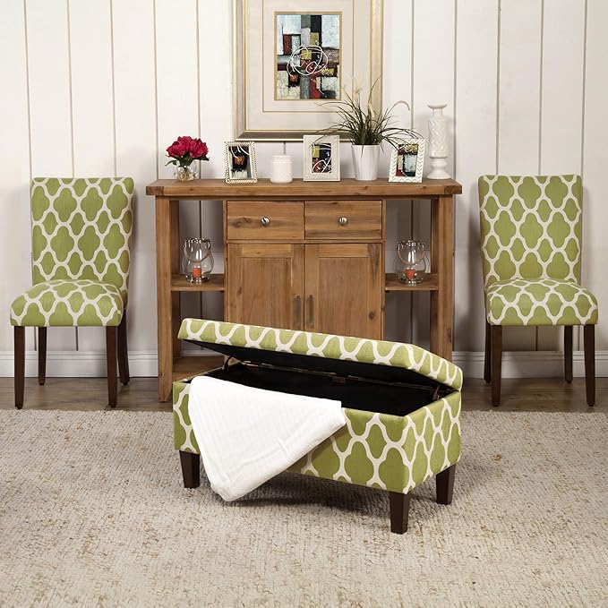 HomePop Parsons Classic Upholstered Accent Dining Chair, Set of 2, Green and Cream Geometric - LeafyLoom