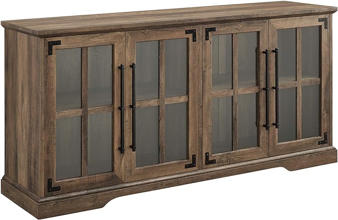 Walker Edison Farmhouse Barn Glass Door Wood Universal TV Stand for TV's up to 64" Flat Screen Living Room Storage Cabinet Doors and Shelves Entertainment Center, 58 Inch, Rustic Oak - LeafyLoom